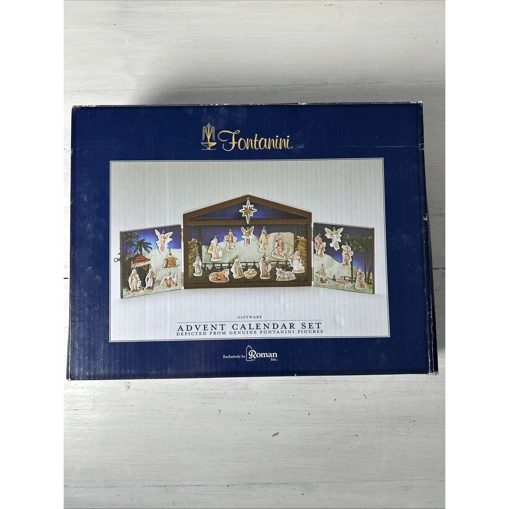 Fontanini Advent Calendar Nativity Set Wooden Stable Ornaments Complete 1266